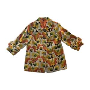 Vintage 70s Style Orange Flower Power Ambition 100% Cotton Jacket - Size M